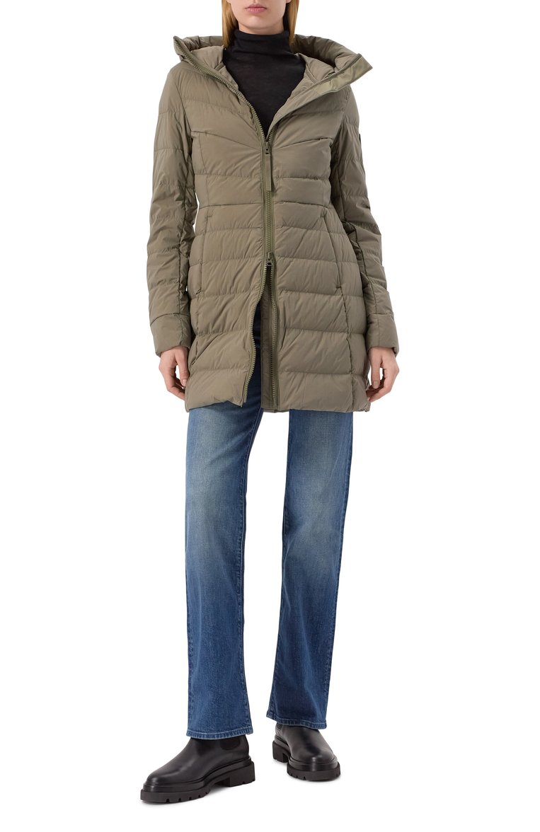 Женский пуховик clair CANADA GOOSE хаки цвета, арт. 2331WB | Фото 2 (Материал сплава: Проставлено; Материал утеплителя: Пух и перо; Длина (верхняя одежда): До середины бедра; Рукава: Длинные; Драгоценные камни: Проставлено; Материал подклада: Синтетический материал; Кросс-КТ: Пуховик; Стили: Кэжуэл; Материал внешний: Синтетический материал)