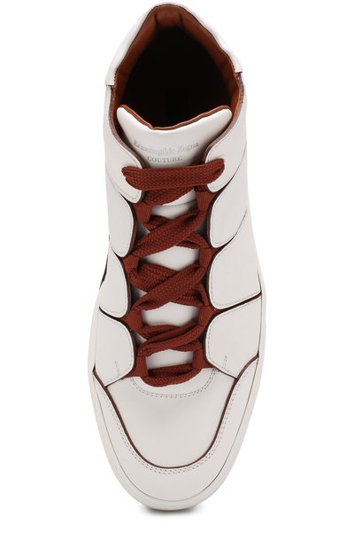 Высокие кожаные кеды на шнуровке ZEGNA белого цвета по цене 94400 руб., арт. A2891X-SWI, фото 5 Высокие кожаные кеды на шнуровке ZEGNA, арт. A2891X-SWI, фото 5