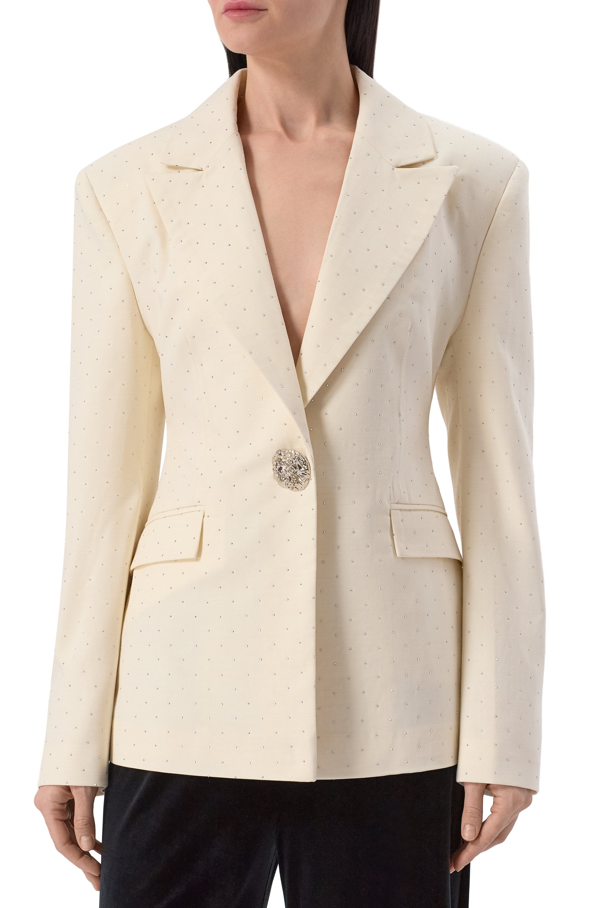 Жакет с отделкой стразами ALINE кремового цвета по цене 44500 руб., арт. AL043601, фото 3 Жакет с отделкой стразами ALINE, арт. AL043601, фото 3