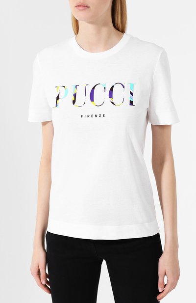 Хлопковая футболка EMILIO PUCCI белого цвета по цене 18900 руб., арт. 9RJP73/9R985, фото 3 Хлопковая футболка EMILIO PUCCI, арт. 9RJP73/9R985, фото 3