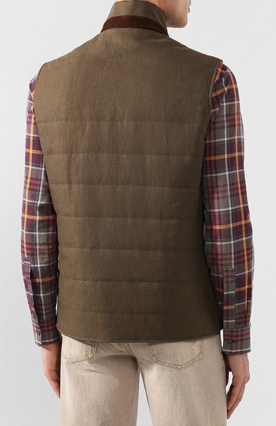 Льняной жилет LORO PIANA хаки цвета по цене 125500 руб., арт. FAL1520, фото 4 Льняной жилет LORO PIANA, арт. FAL1520, фото 4