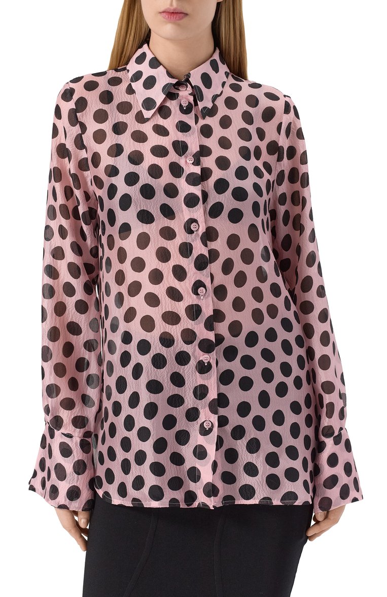 Женская шелковая блузка NINA RICCI розового цвета, арт. 25PCT0007/SE1404 | Фото 3 (Материал внешний: Шелк; Рукава: Длинные; Длина (для топов): Стандартные; Стили: Кэжуэл; Принт: С принтом; Женское Кросс-КТ: Блуза-одежда)