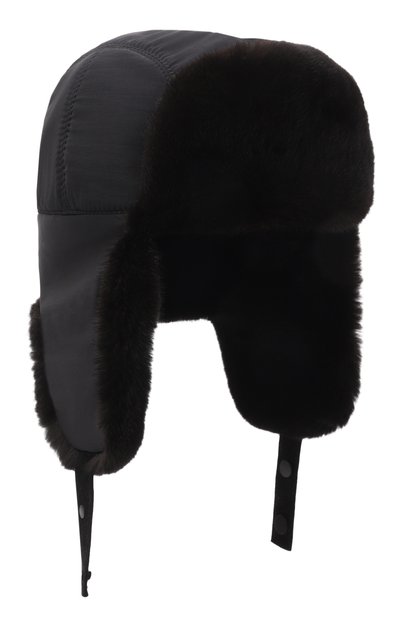 Мужская кашемировая шапка-ушанка с мехом норки MVST, арт. MH-17 BLACK FABRIC + MINK