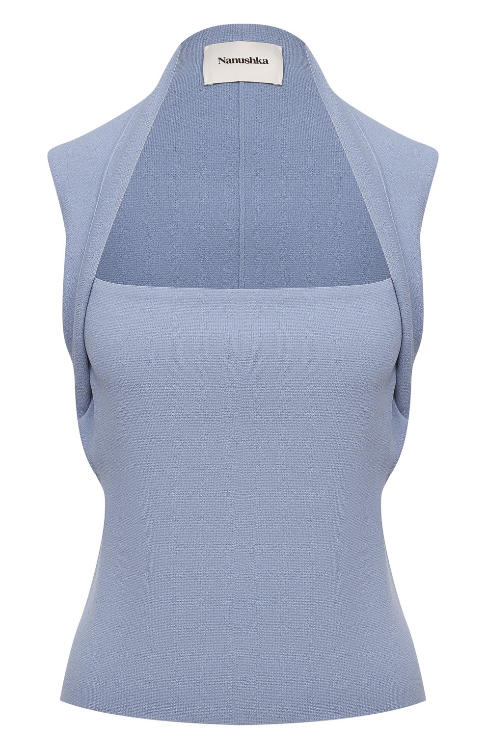 Топ NANUSHKA голубого цвета по цене 34950 руб., арт. NAIA_DUSTY BLUE_C0MPACT KNIT, фото 1 Топ NANUSHKA, арт. NAIA_DUSTY BLUE_C0MPACT KNIT, фото 1