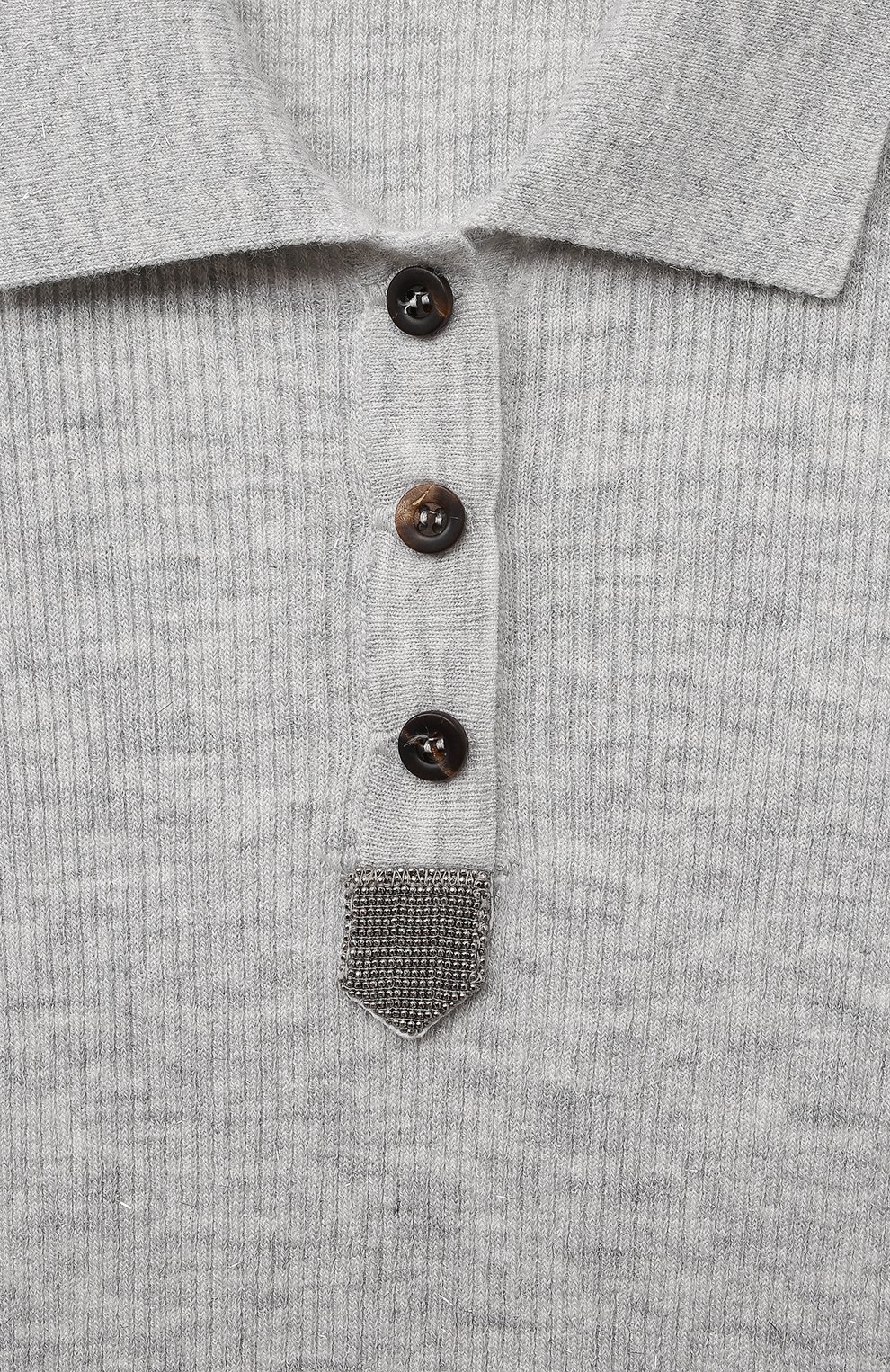 Поло из кашемира и вискозы BRUNELLO CUCINELLI светло-серого цвета по цене 59950 руб., арт. B9AM81805A, фото 3 Поло из кашемира и вискозы BRUNELLO CUCINELLI, арт. B9AM81805A, фото 3