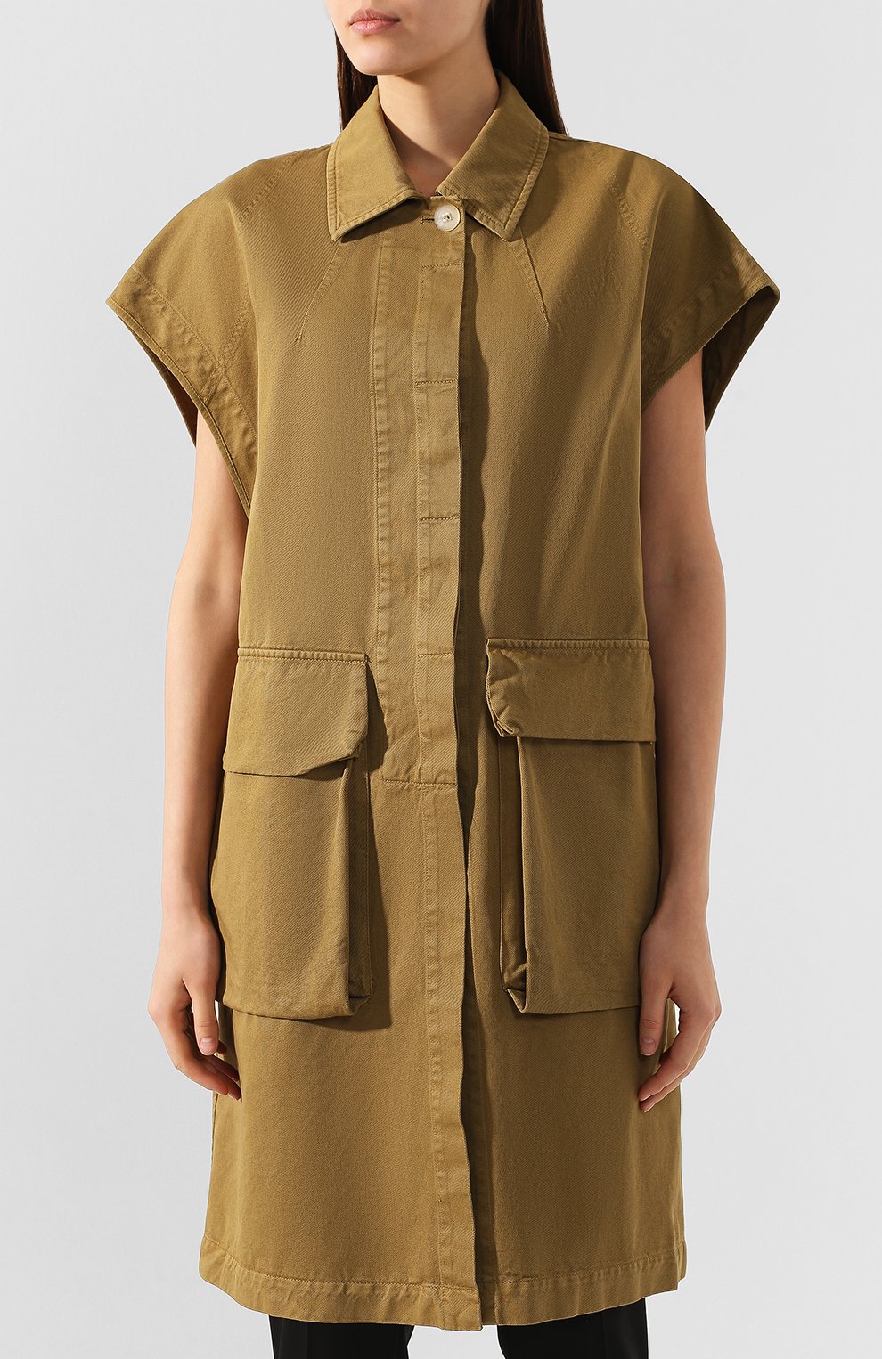Хлопковое пальто DRIES VAN NOTEN хаки цвета по цене 57600 руб., арт. 191-10227-7292, фото 3 Хлопковое пальто DRIES VAN NOTEN, арт. 191-10227-7292, фото 3