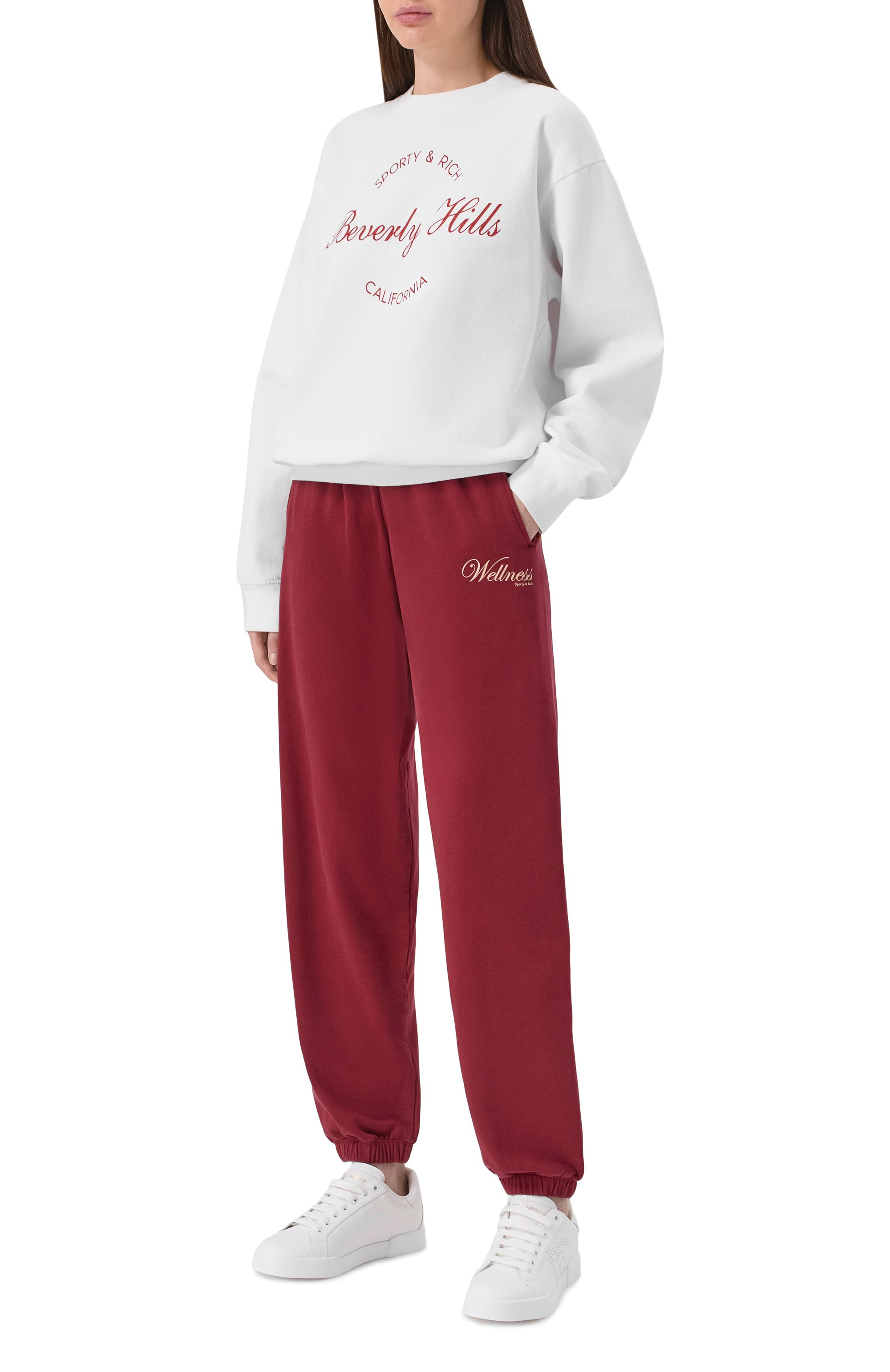 Хлопковый свитшот SPORTY AND RICH белого цвета по цене 25750 руб., арт. ST07164257WH01, фото 2 Хлопковый свитшот SPORTY AND RICH, арт. ST07164257WH01, фото 2