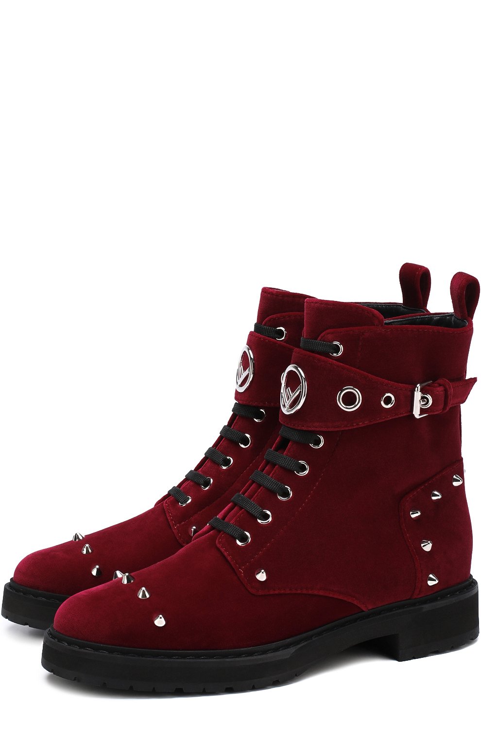 Бархатные ботинки FENDI бордового цвета по цене 69500 руб., арт. 8T6634/QJC, фото 1 Бархатные ботинки FENDI, арт. 8T6634/QJC, фото 1