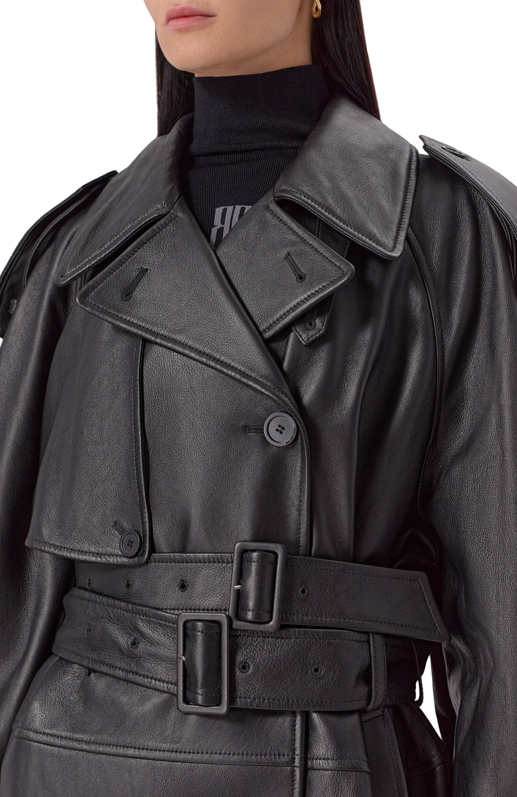 Кожаный тренч BALENCIAGA черного цвета по цене 995000 руб., арт. 835920/TSS01, фото 5 Кожаный тренч BALENCIAGA, арт. 835920/TSS01, фото 5