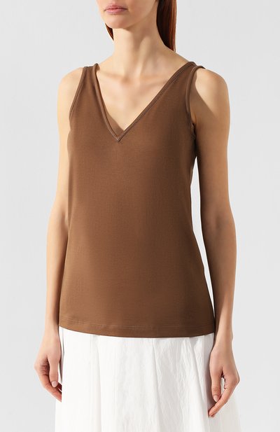 Хлопковый топ BRUNELLO CUCINELLI коричневого цвета по цене 63850 руб., арт. M0045B0332, фото 3 Хлопковый топ BRUNELLO CUCINELLI, арт. M0045B0332, фото 3