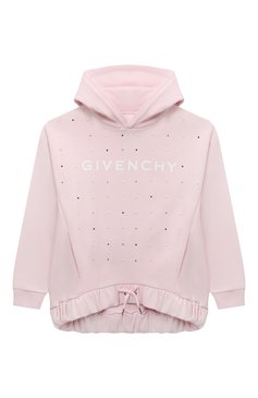 Детский хлопковое худи GIVENCHY светло-розового цвета, арт. H15351/12+/14 | Фото 1 (Рукава: Длинные; Материал сплава: Проставлено; Материал внешний: Хлопок; Драгоценные камни: Проставлено; Девочки Кросс-КТ: Худи-одежда; Ростовка одежда: 13 - 15 лет | 158 см)