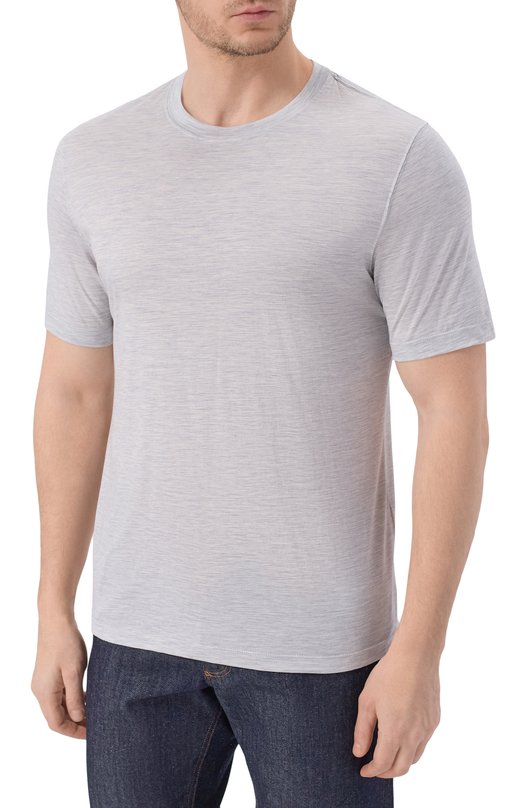 Футболка из шелка и хлопка Brunello Cucinelli MD8211308 Серый  MD8211308 Фото 3