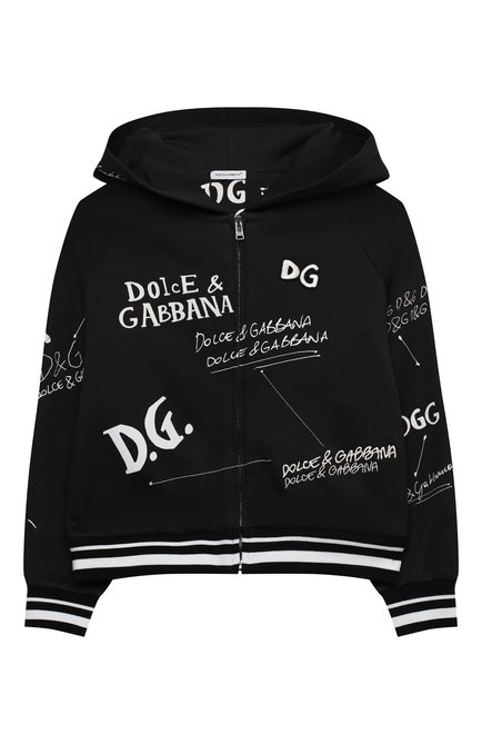 Детский хлопковая толстовка DOLCE & GABBANA черно-белого цвета, арт. L5JW2R/G7XBP/2-6 | Фото 1 (Материал внешний: Хлопок; Рукава: Длинные; Дев�очки Кросс-КТ: Толстовка-одежда; Девочки-школьная форма: Кардиганы; Региональные ограничения белый список (Axapta Mercury): RU; Материал сплава: Проставлено; Драгоценные камни: Проставлено; Ростовка одежда: 2 года | 92 см, 3 года | 98 см, 4 года | 104 см, 5 лет | 110 см, 6 лет | 116 см)