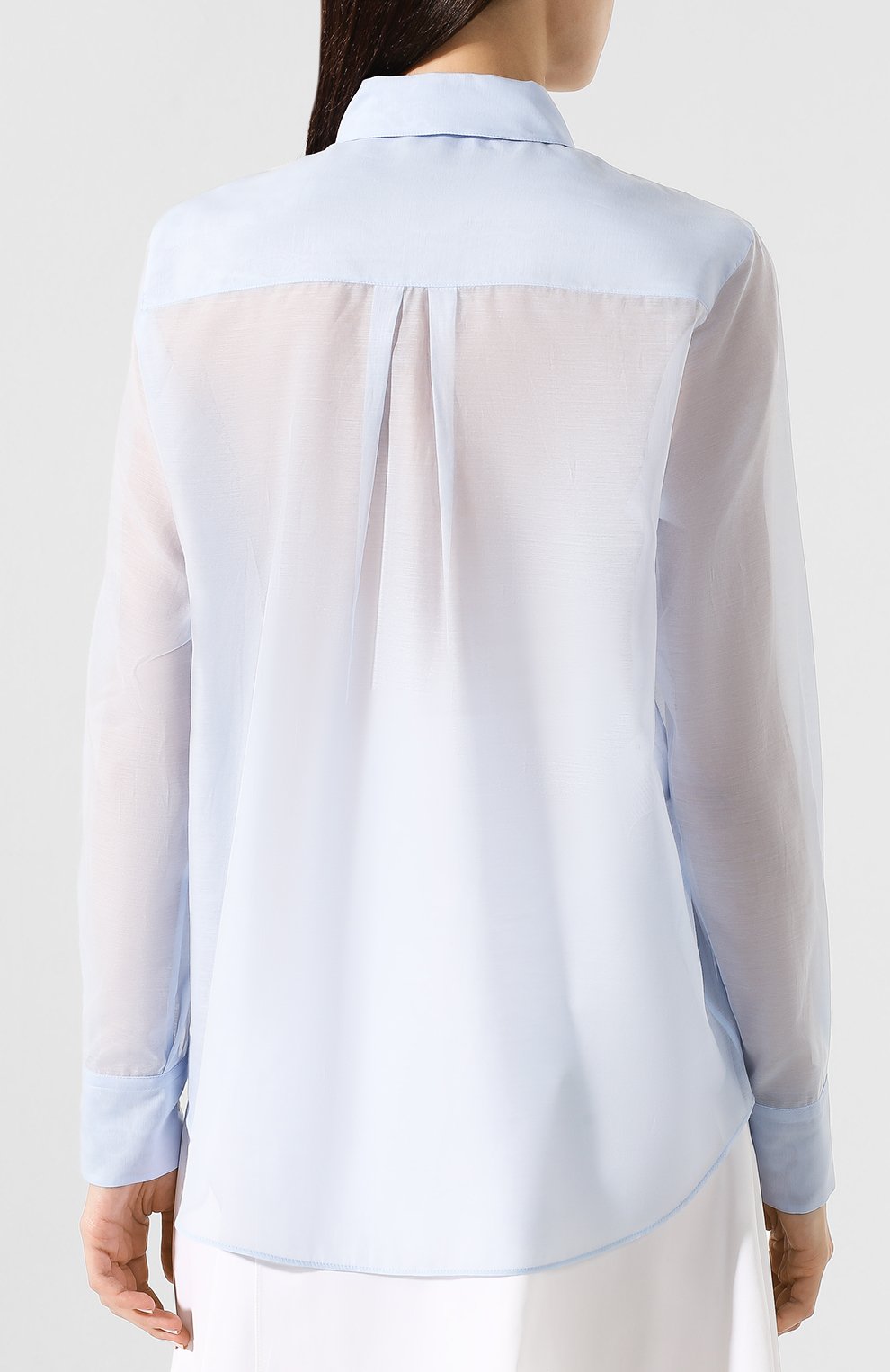 Рубашка из смеси хлопка и шелка JIL SANDER NAVY голубого цвета по цене 33200 руб., арт. JNWM6017A/JM2550, фото 4 Рубашка из смеси хлопка и шелка JIL SANDER NAVY, арт. JNWM6017A/JM2550, фото 4