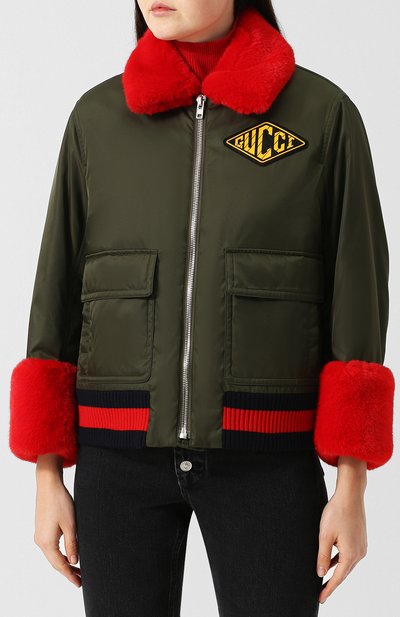 Бомбер на молнии с контрастной отделкой и накладными карманами GUCCI, арт. 517556/ZLK90, фото 3