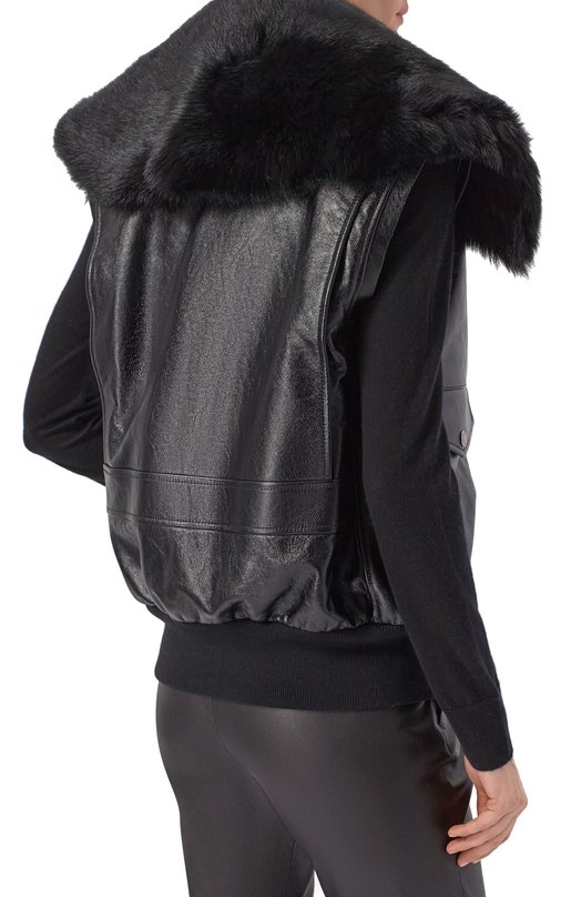 Кожаный жилет с воротником из овчины Dolce & Gabbana F9T18L/GDDD4 Чёрный  F9T18L/GDDD4 Фото 4