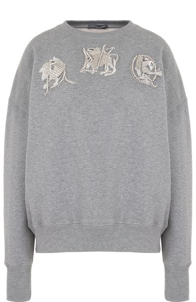 Женский хлопковый свитшот с декоративной отделкой ALEXANDER MCQUEEN, арт. 485347/QJZ09