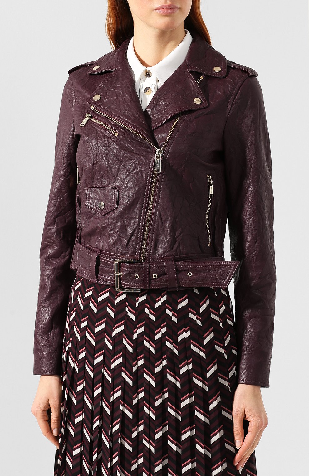Кожаная куртка MICHAEL MICHAEL KORS бордового цвета по цене 46050 руб., арт. MH82HYG2A3, фото 3 Кожаная куртка MICHAEL MICHAEL KORS, арт. MH82HYG2A3, фото 3
