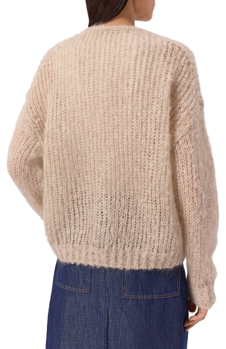 Женский шерстяной кардиган WEEKEND MAX MARA бежевого цвета, арт. P0NTIAC | Фото 4 (Длина (для топов): Стандартные; Рукава: Длинные; Материал внешний: Шерсть; Автоматизация ТО: Проставлено; Автоматизация состава: Проставлено; Стили: Кэжуэл; Женское Кросс-КТ: кардиган-трикотаж)