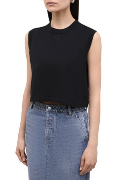 Женский хлопковый топ ALEXANDERWANG.T черного цвета, арт. 4CC3211283 | Фото 3 (Рукава: Короткие; Материал внешний: Хлопок; Длина (для топов): Укороченные; Стили: Минимализм; Драгоценные камни: Проставлено; Материал сплава: Проставлено)