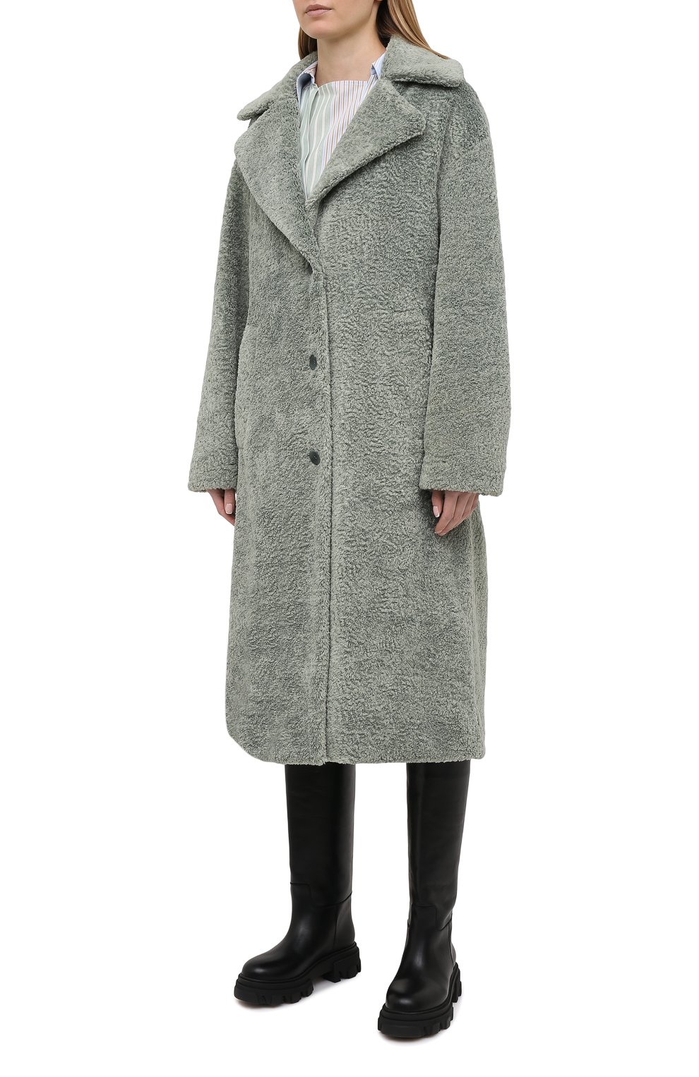 Шуба из экомеха PROENZA SCHOULER WHITE LABEL мятного цвета по цене 107500 руб., арт. WL2111019-AY130, фото 3 Шуба из экомеха PROENZA SCHOULER WHITE LABEL, арт. WL2111019-AY130, фото 3