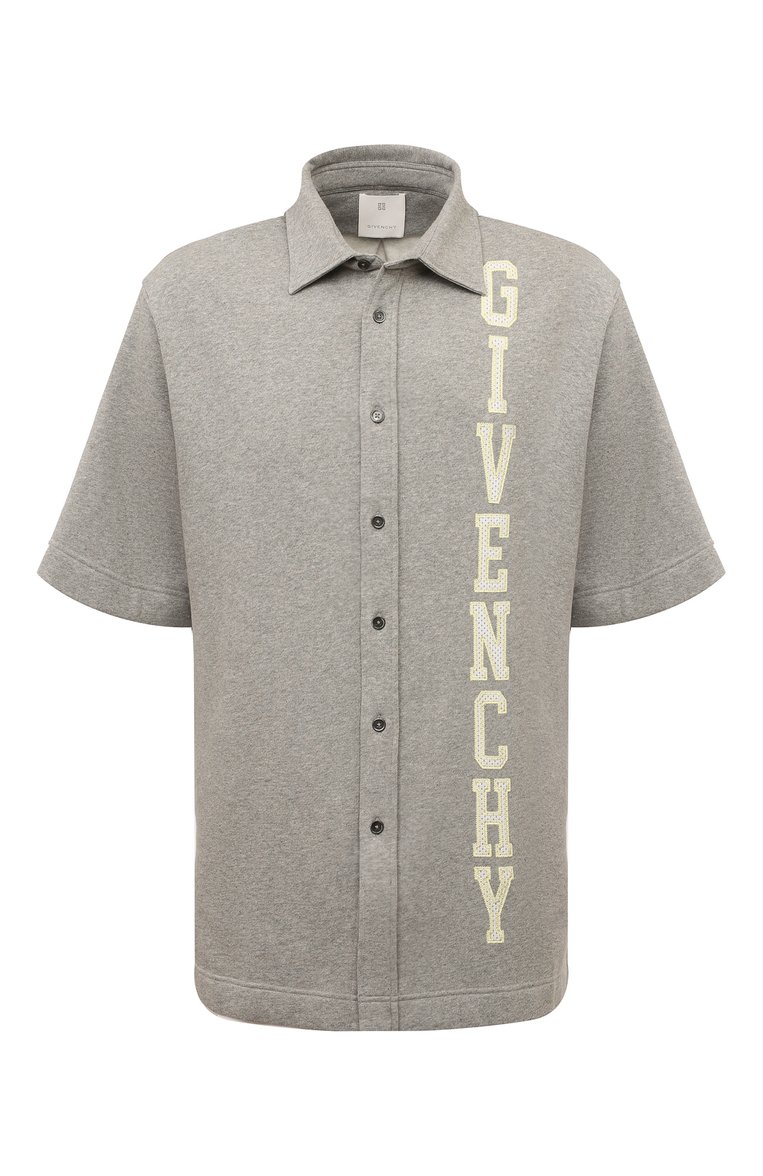 Мужская хлопковая рубашка GIVENCHY серого цвета, арт. BM611J1YGT | Фото 1 (Рукава: 3/4; Материал сплава: Проставлено; Драгоценные камни: Проставлено; Материал внешний: Хлопок; Длина (для топов): Стандартные; Случай: Повседневный; Стили: Кэжуэл; Вор�отник: Кент; Принт: С принтом)