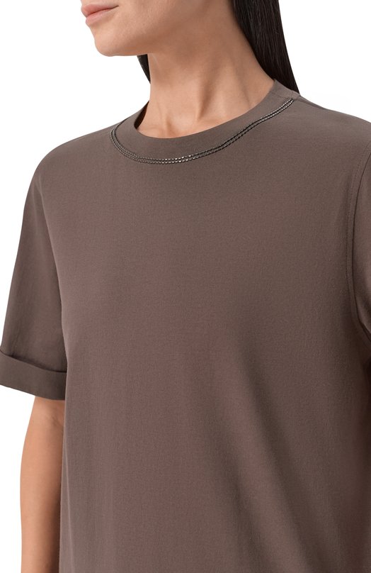 Хлопковая футболка Brunello Cucinelli M0T81BZ100 Коричневый  M0T81BZ100 Фото 5