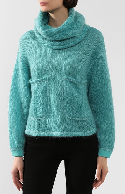 Комплект из пуловера и шарфа GIORGIO ARMANI бирюзового цвета по цене 164000 руб., арт. 6GAM11/AM32Z, фото 3 Комплект из пуловера и шарфа GIORGIO ARMANI, арт. 6GAM11/AM32Z, фото 3