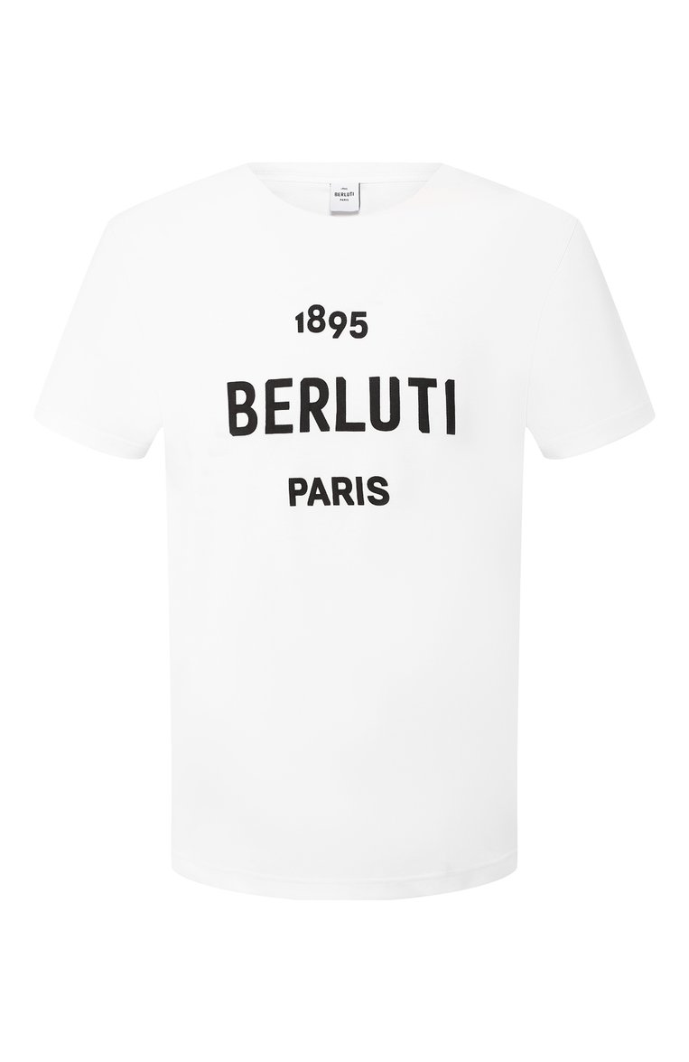 Мужская хлопковая футболка BERLUTI белого цвета, арт. R15JRS29-004 | Фото 1 (Статус проверки: Проверено, Проверена категория; Длина (для топов): Стандартные; Рукава: Короткие; Материал внешний: Хлопок; Стили: Кэжуэл; Принт: С принтом; Драгоценные камни: Проставлено; Материал сплава: Проверено, Проставлено; Мужское Кросс-КТ: Футболка-одежда; Кросс-КТ: Джерси)