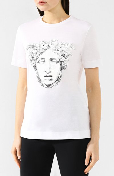 Хлопковая футболка VERSACE белого цвета по цене 53800 руб., арт. A82297/A201952, фото 3 Хлопковая футболка VERSACE, арт. A82297/A201952, фото 3