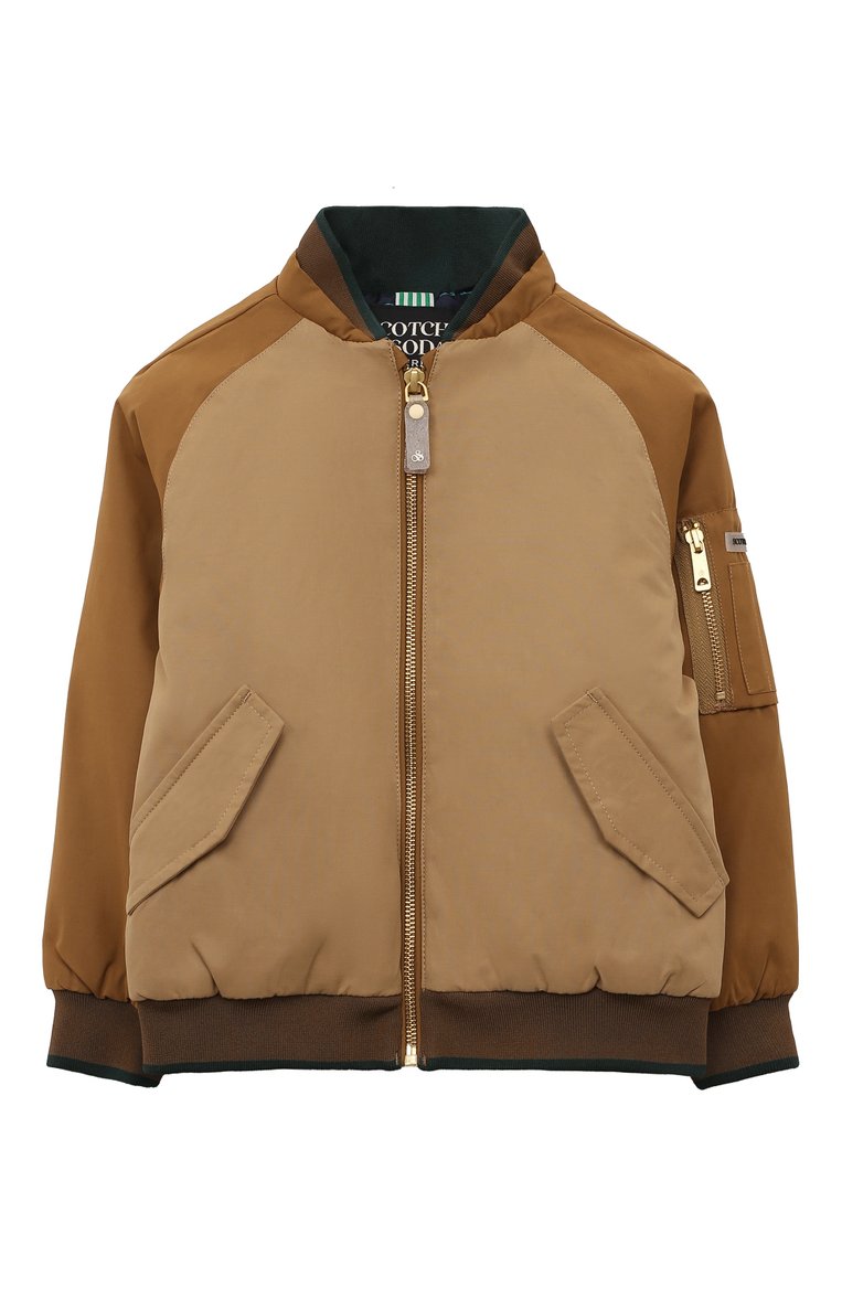 Детского бомбер SCOTCH AND SODA бежевого цвета, арт. 171409-23-SSBM-A10 | Фото 1 (Рукава: Длинные; Материал внешний: Синтетический материал, Хлопок; Материал подклада: Синтетический материал; Кросс-КТ: бомбер; Региональные ограничения белый список (Axapta Mercury): Не проставлено)