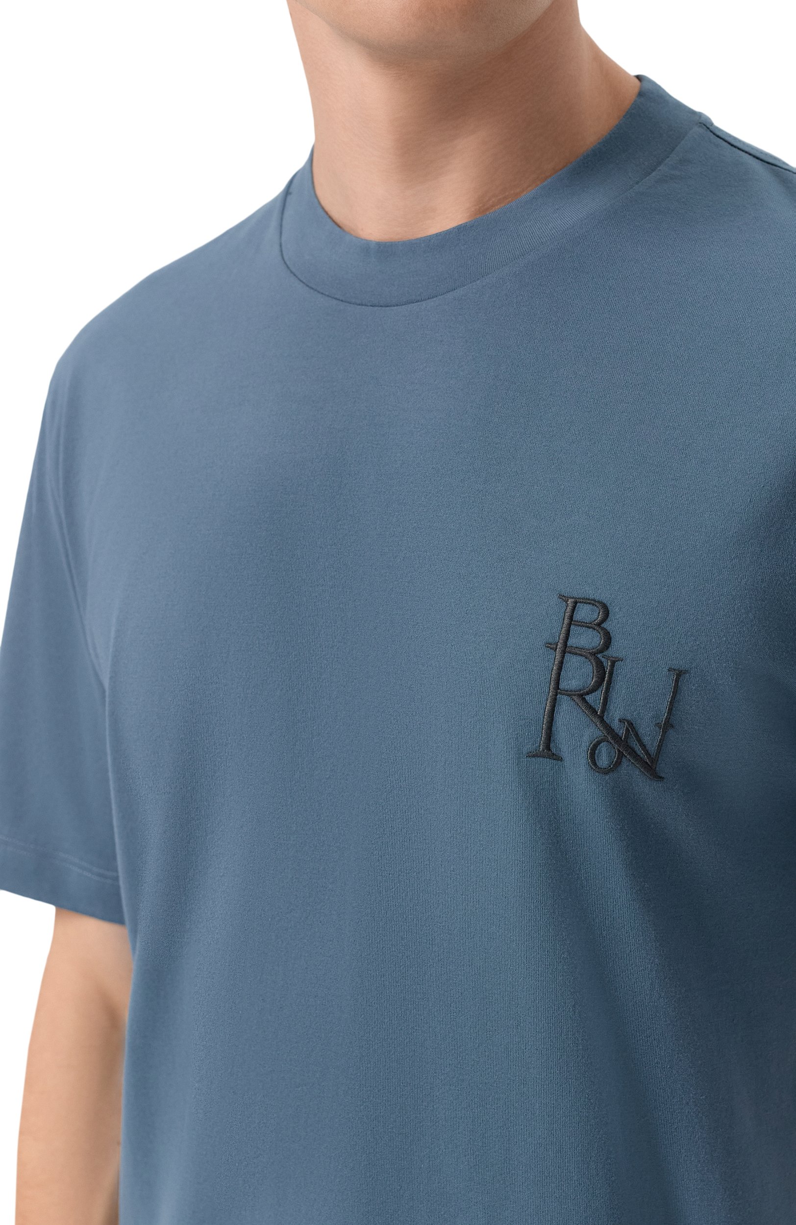Хлопковая футболка BRIONI тёмно-голубого цвета по цене 84950 руб., арт. UJWR0L/0E601, фото 5 Хлопковая футболка BRIONI, арт. UJWR0L/0E601, фото 5