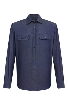 Мужская хлопковая рубашка ZEGNA темно-синего цвета, арт. STT3/UEX23A8 | Фото 1 (Материал внешний: Хлопок; Длина (для топов): Стандартные; Рукава: Длинные; Манжеты: На кнопках; Случай: Повседневный; Принт: Однотонные; Стили: Кэжуэл; Воротник: Кент)