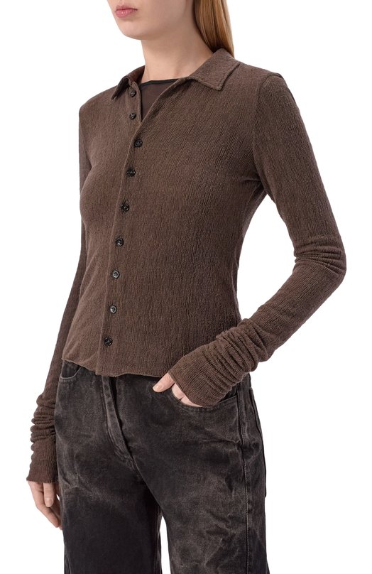 Шерстяная рубашка Ann Demeulemeester B0013581/FA619 Коричневый  B0013581/FA619 Фото 3