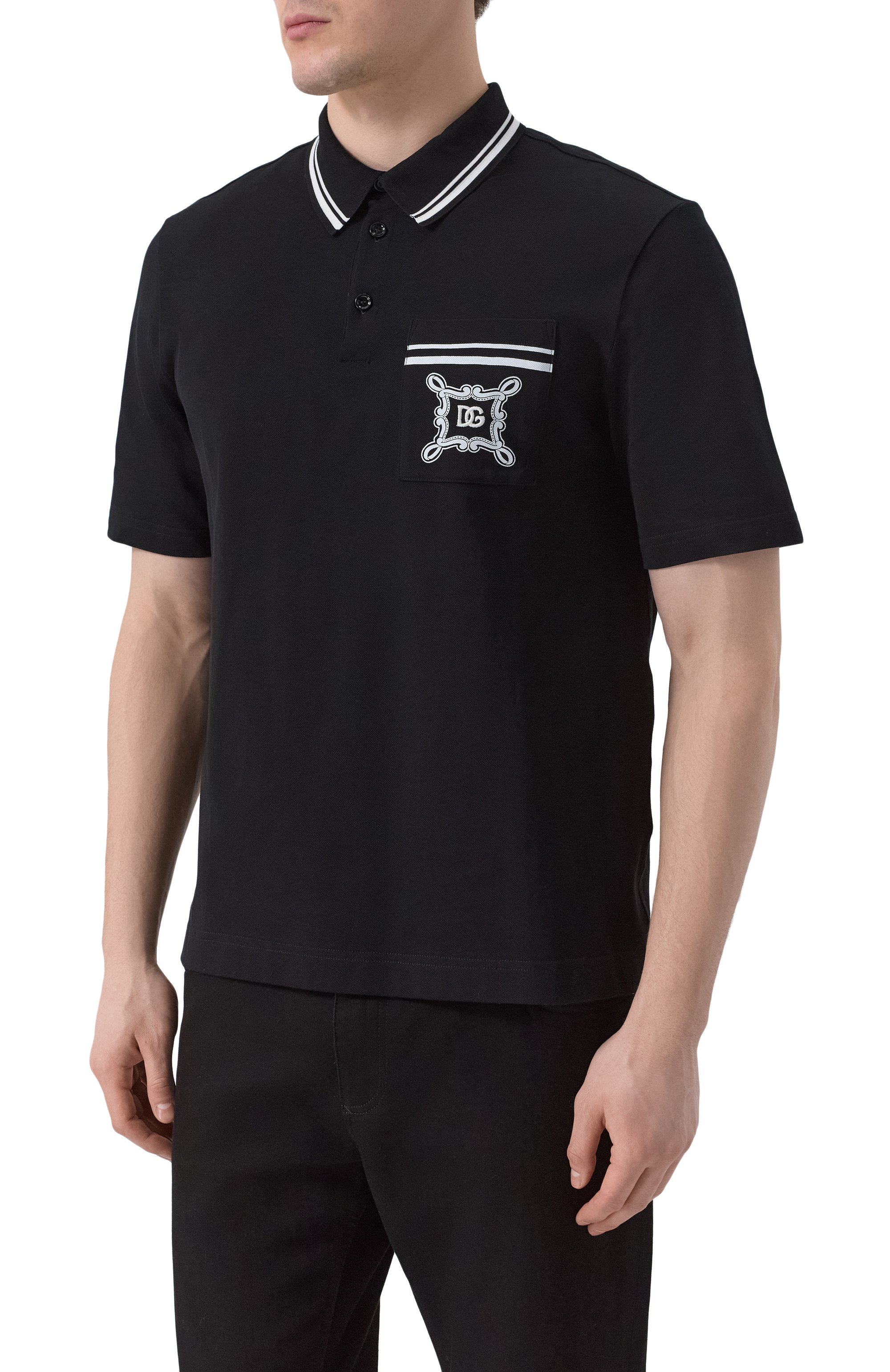 Хлопковое поло DOLCE & GABBANA черного цвета по цене 75300 руб., арт. G8SN2Z/G7N8M, фото 3 Хлопковое поло DOLCE & GABBANA, арт. G8SN2Z/G7N8M, фото 3
