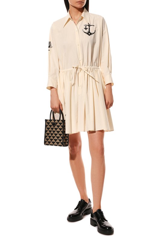 Хлопковое платье Prada P3G74-10M6-F0304-221 Кремовый  P3G74-10M6-F0304-221 Фото 2