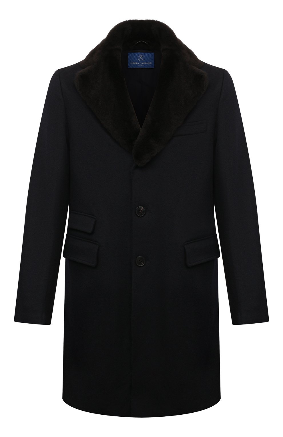 Пальто с воротником из нутрии ANDREA CAMPAGNA темно-синего цвета по цене 427000 руб., арт. 24U039, фото 1 Пальто с воротником из нутрии ANDREA CAMPAGNA, арт. 24U039, фото 1