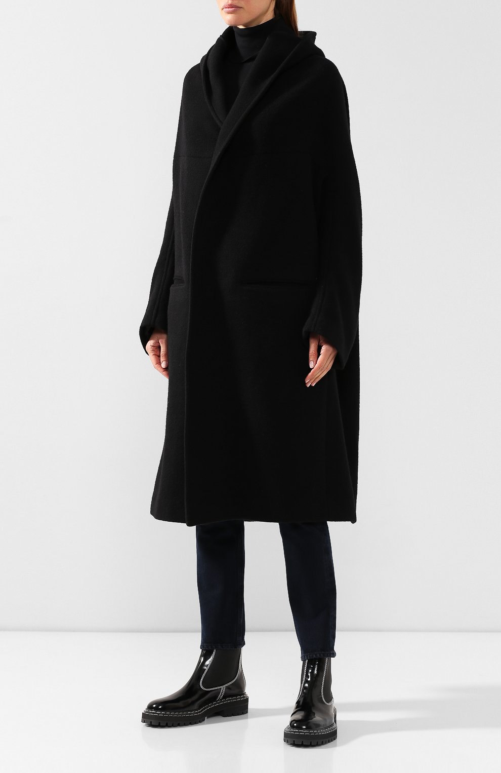 Кашемировое пальто YOHJI YAMAMOTO черного цвета по цене 127000 руб., арт. YJ-C01-127, фото 3 Кашемировое пальто YOHJI YAMAMOTO, арт. YJ-C01-127, фото 3
