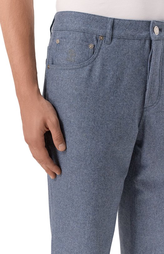 Шерстяные брюки Brunello Cucinelli M038PF1010 Голубой  M038PF1010 Фото 5