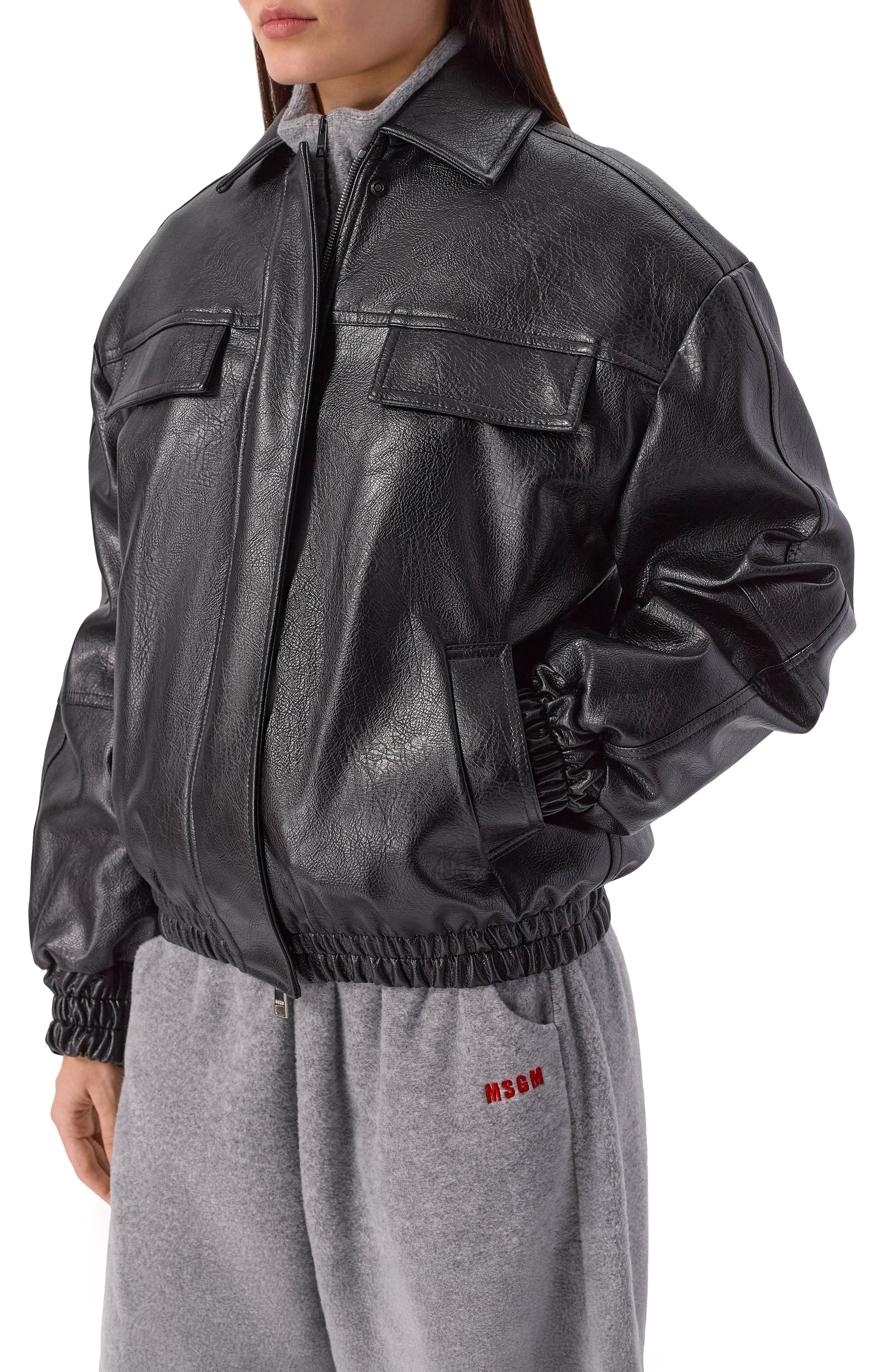 Бомбер из экокожи MSGM черного цвета по цене 69950 руб., арт. 3942MDH03X/257804, фото 3 Бомбер из экокожи MSGM, арт. 3942MDH03X/257804, фото 3