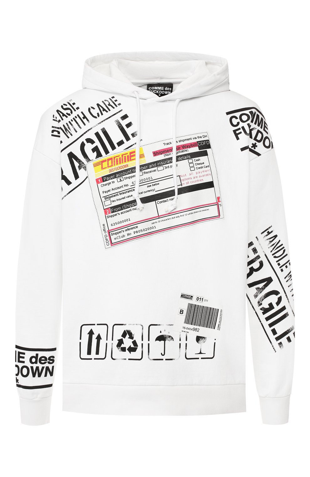 Хлопковое худи COMME DES FUCKDOWN белого цвета по цене 14000 руб., арт. CDFU399, фото 1 Хлопковое худи COMME DES FUCKDOWN, арт. CDFU399, фото 1