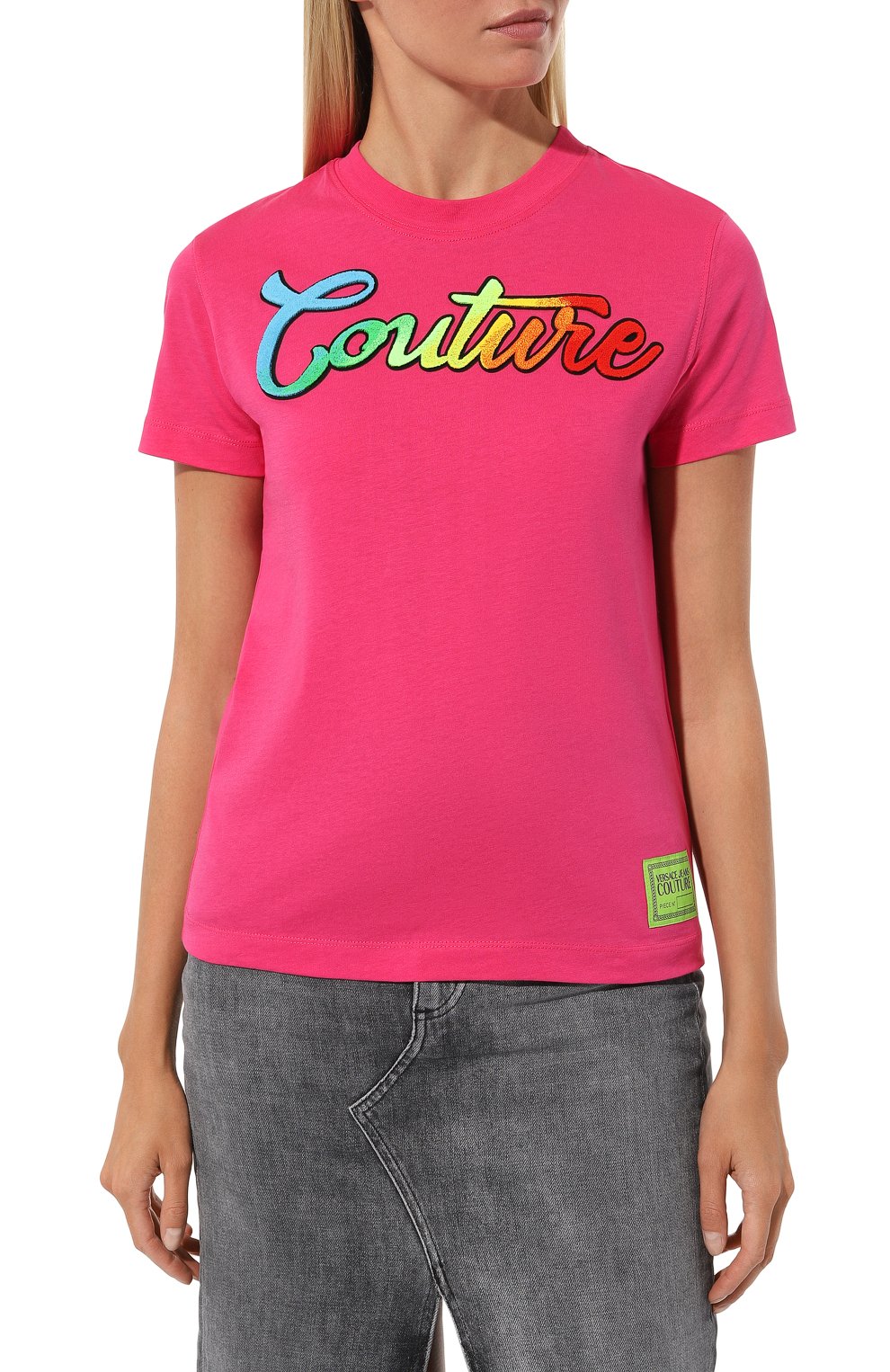 Хлопковая футболка VERSACE JEANS COUTURE фуксия цвета по цене 21400 руб., арт. 74HAHI06/CJ00I, фото 3 Хлопковая футболка VERSACE JEANS COUTURE, арт. 74HAHI06/CJ00I, фото 3