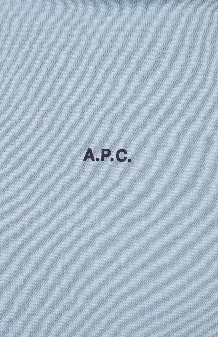 Мужской хлопковое худи A.P.C. светло-голубого цвета, арт. C0GWQ-H27622 | Фото 5 (Длина (для топов): Стандартные; Материал внешний: Хлопок; Рукава: Длинные; Мужское Кросс-КТ: Худи-одежда; Принт: Без принта; Стили: Спорт-шик)
