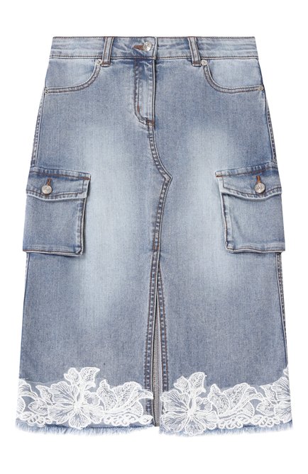 Детская джинсовая юбка ERMANNO SCERVINO голубого цвета, арт. SFG0025C/DS065 | Фото 1 (Материал внешний: Хлопок; Материал сплава: Проставлено; Нос: Не проставлено)