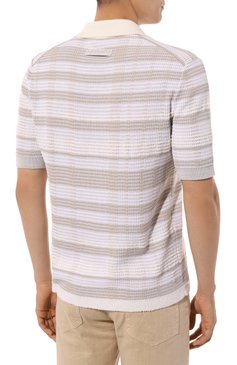 Мужское поло из хлопка и шелка ZEGNA светло-бежевого цвета, арт. UDF63A7/C32 | Фото 4 (Материал внешний: Хлопок; Рукава: Короткие; Длина (для топов): Стандартные; Кросс-КТ: Трикотаж; Стили: Кэжуэл; Застежка: Открытый ворот; Принт: С принтом)