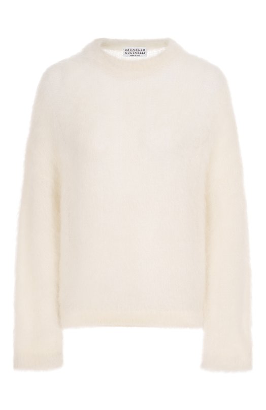 Свитер из шерсти и шелка Brunello Cucinelli MLD346100 Кремовый MLD346100