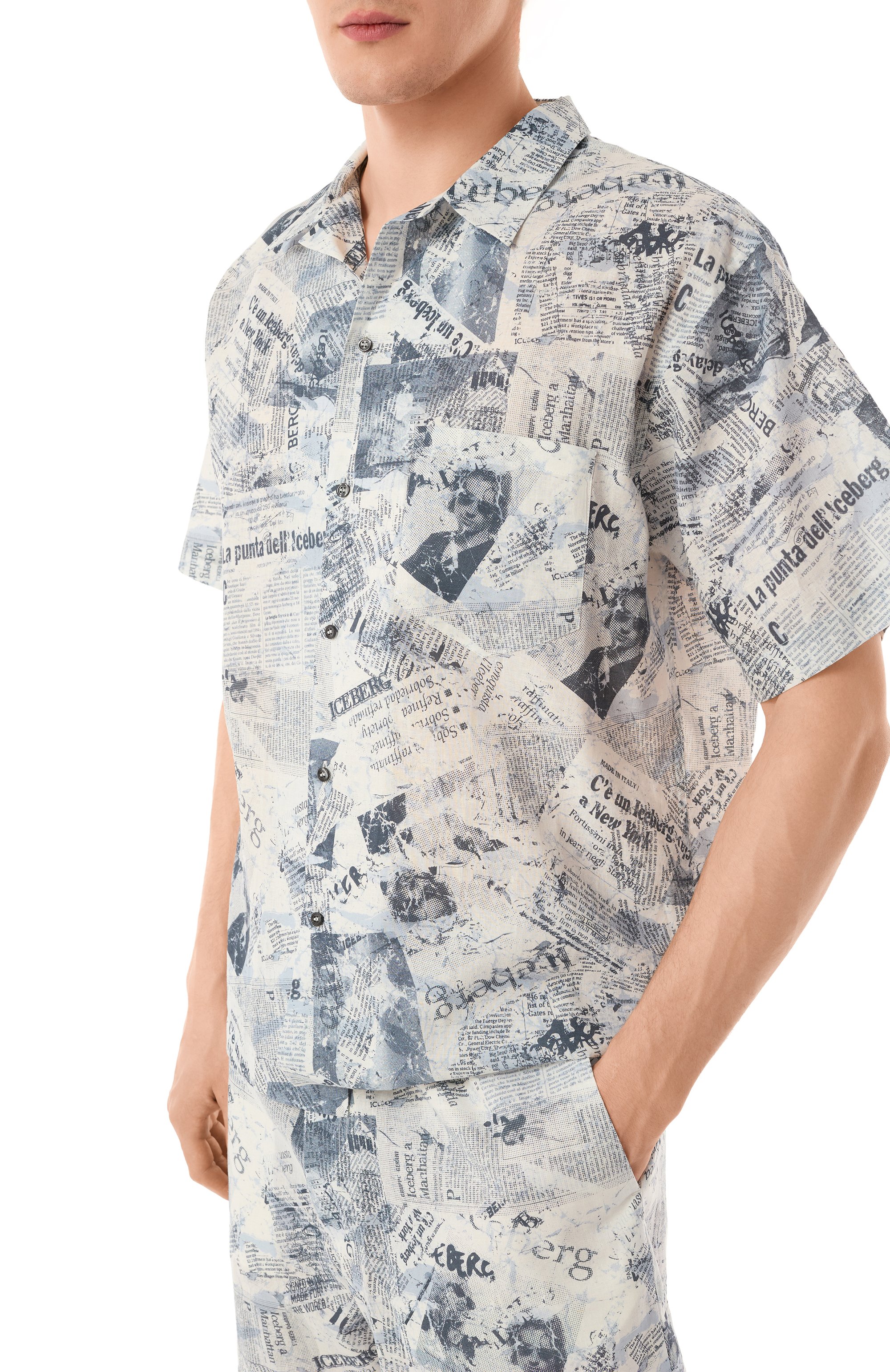 Рубашка изо льна и хлопка ICEBERG голубого цвета по цене 33900 руб., арт. G060/3603, фото 5 Рубашка изо льна и хлопка ICEBERG, арт. G060/3603, фото 5