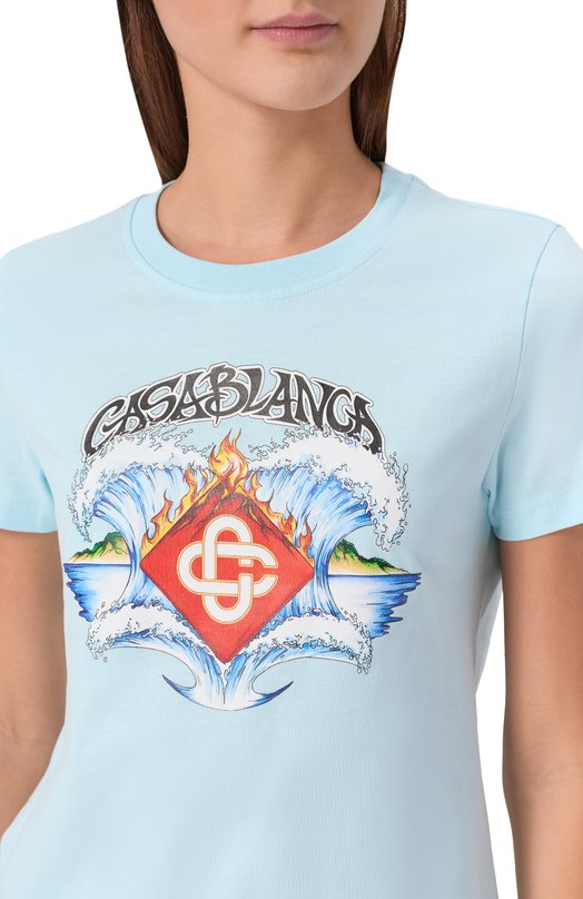 Хлопковая футболка Casablanca W-SP26-JTS-020-05-EX-BC Голубой  W-SP26-JTS-020-05-EX-BC Фото 5