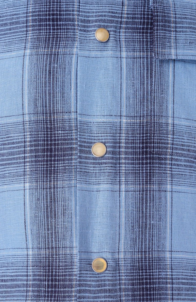 Мужская льняная рубашка KITON голубого цвета, арт. UMCBUBAH0926401_5XL-8XL | Фото 6 (Материал внешний: Лен; Автоматизация ТО: Проставлено; Рукава: Длинные; Длина (для топов): Удлиненные; Автоматизация состава: Проставлено; Манжеты: На кнопках; Случай: Повседневный; Стили: Кэжуэл; Принт: Клетка; Воротник: Кент; Детали: Без декора)