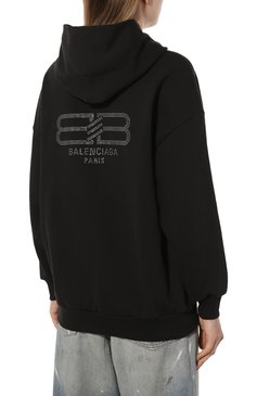 Женский хлопковая толстовка BALENCIAGA черного цвета, арт. 744454/T0VU9 | Фото 4 (Драгоценные камни: Проставлено; Материал внешний: Хлопок; Длина (для топов): Стандартные; Рукава: Длинные; Материал сплава: Проставлено; Стили: Гранж; Женское Кросс-КТ: Кардиган-одежда)